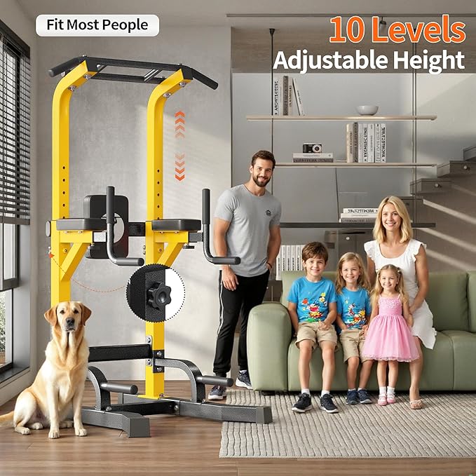 sogesfurniture Adjustable Dip Stands Assistive Trainer for Home Gym - 10-Level Height Wall-Saving Pull Up Bar, Dual Training Stands for Dip Push Up & Core Workout, Heavy Duty Steel Frame