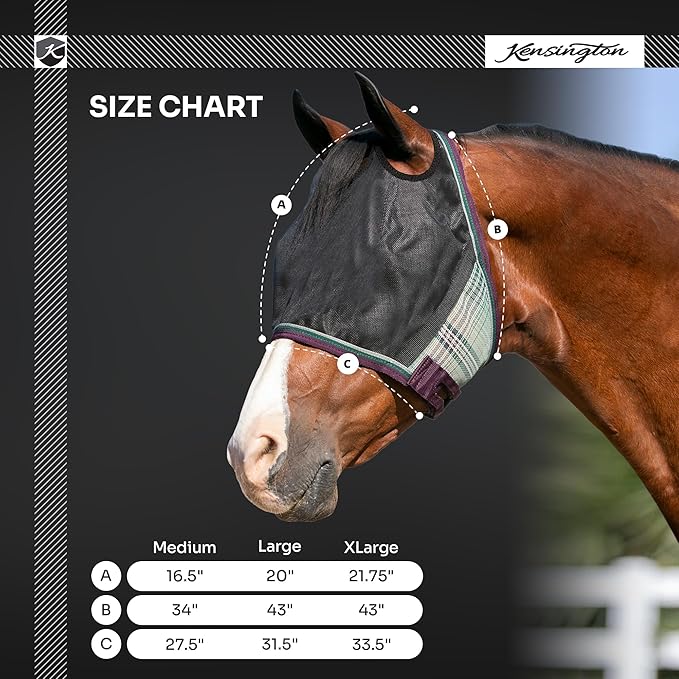 Kensington 90% UV Fly Mask Halter CatchMask UViator - Without Ears & Forelock Freedom Web Trim *Roomy Fit*- Medium, Imperial Jade