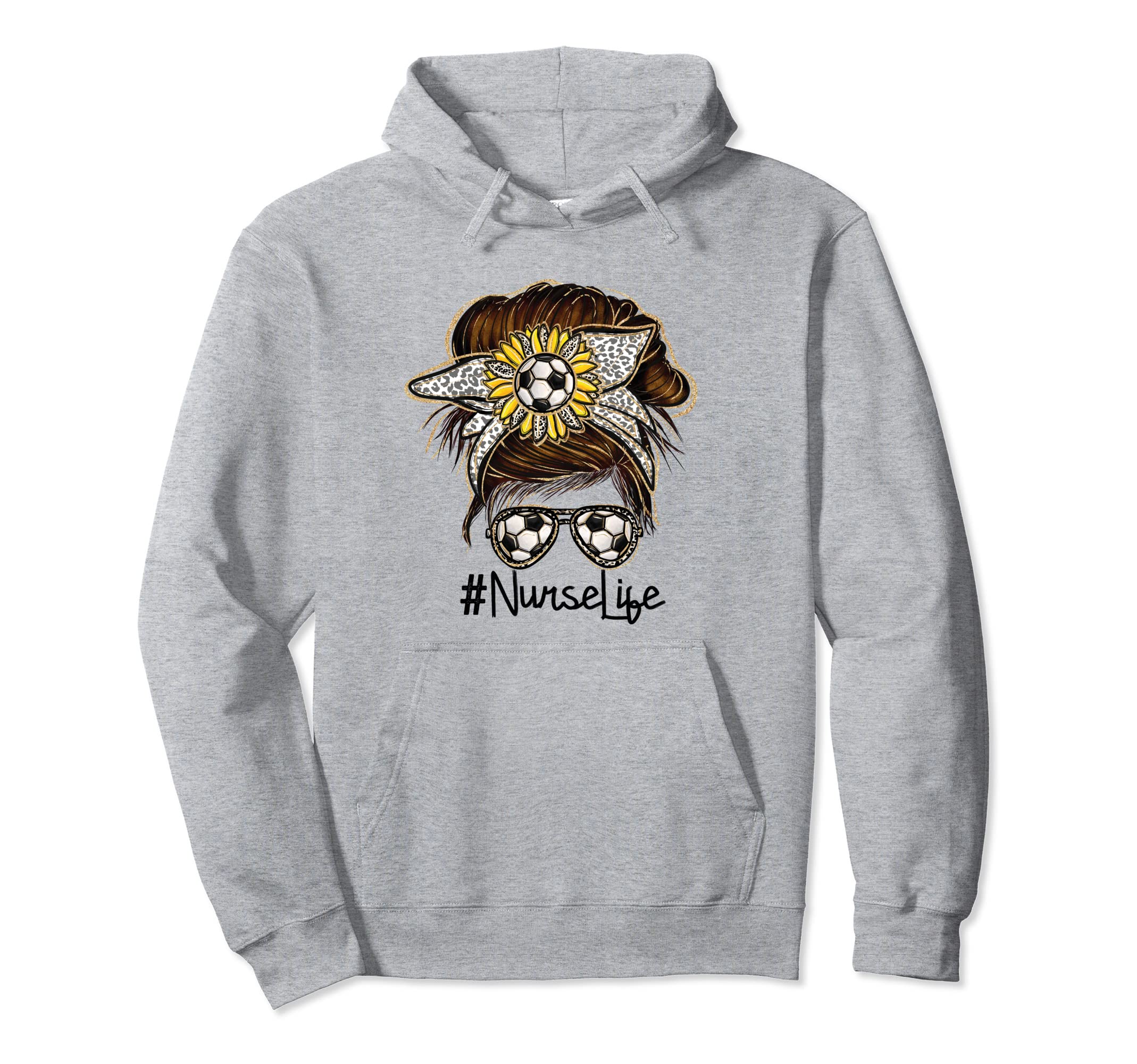 Nurse Life Soccer Leopard Messy Bun Hoodie - Graphic Print for Adults