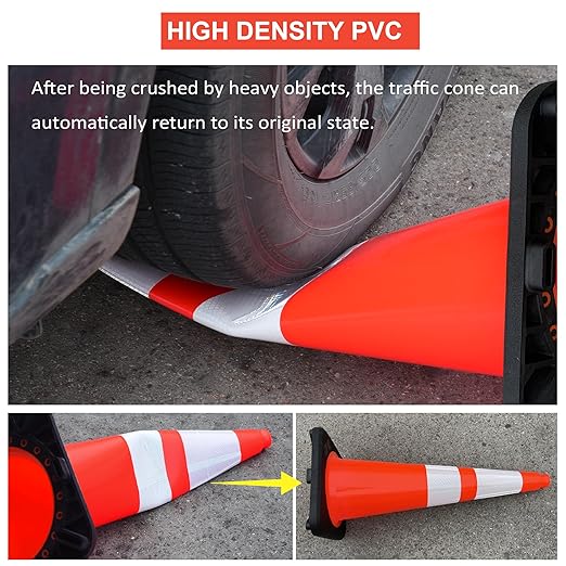 OrangeStar 6 Pack 36" Traffic Cones with Weighted Rubber Base, 2 Reflective Collars, Large Safety Cones for Parking Lot, Road Construction, Warehouse, Highway, Weatherproof PVC