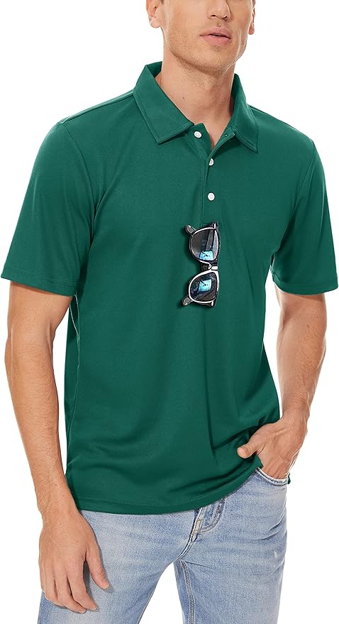MAGCOMSEN Men's Polo Shirts 3 Buttons Casual Work T Shirts Quick Dry Short Sleeve Golf Shirt Pique Jersey Outdoor Performance