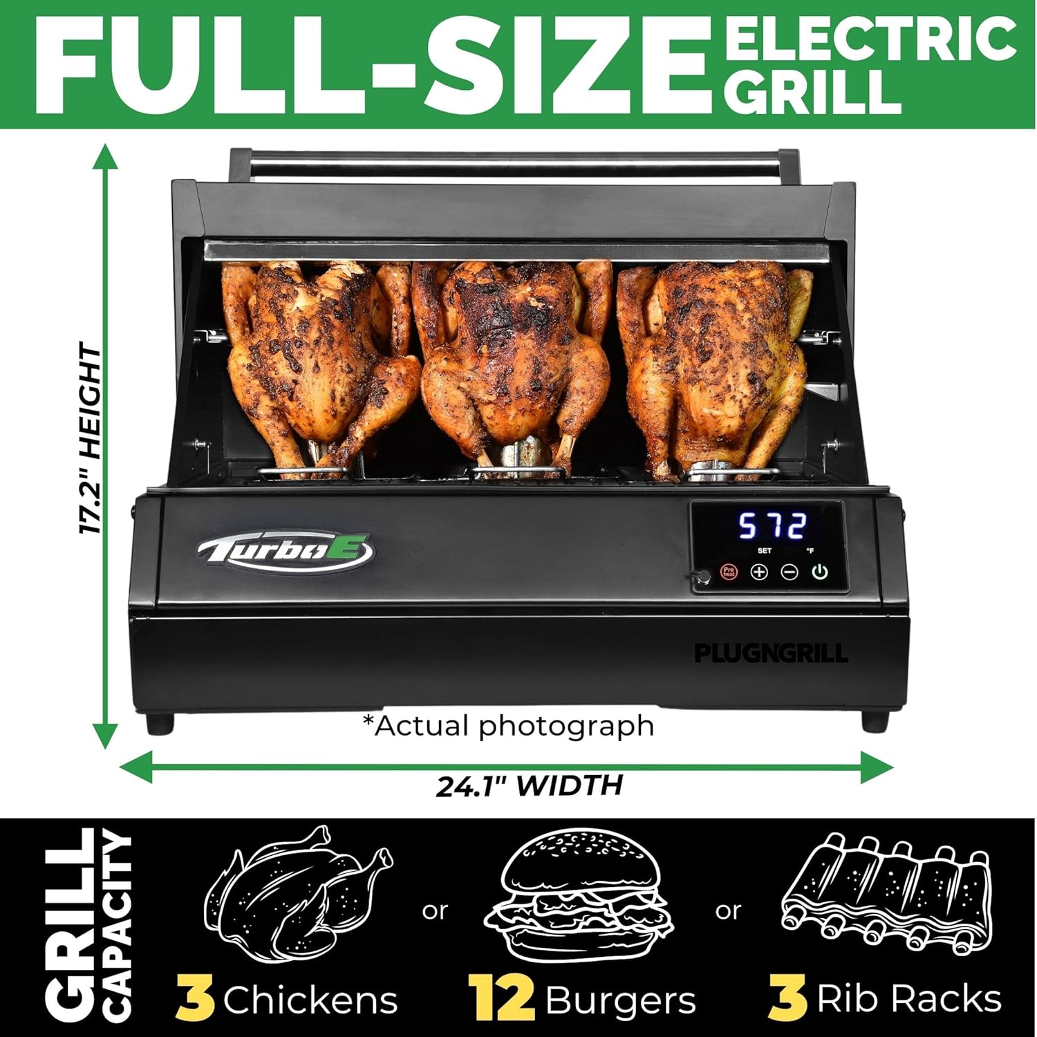 Turbo E Outdoor Electric Grill by PLUGNGRILL - High-Power 1700W Infrared Grill Technology - 24-Inch Smart BBQ Grill with Probe & Digital Display for Precise Cooking & Searing (Turbo E Griddle Set)