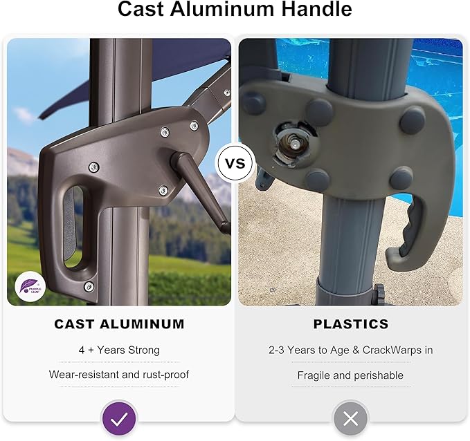 PURPLE LEAF 10 Feet Patio Cantilever Umbrella Square Outdoor Umbrella with 360° Rotation and Aluminum Offset Hanging for Garden Backyard Pool, Turquoise