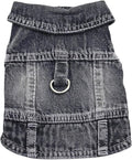 Puppy Clothes for Small Dogs Boy,Classic Western Denim Dog Coat,Dog Jeans Jacket with Leash D-Ring,Pet Cat Costumes,Cooling Harness Vest for Walking (Black, X-Small)