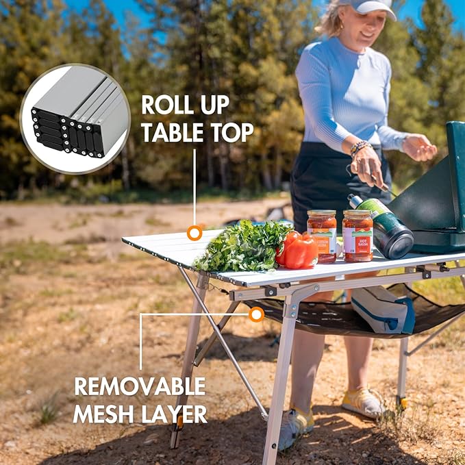 Portal Adjustable Aluminum Folding Camping Table with Carry Bag, Silver