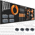 88 PCS Pegboard Panels Metal Black with Accessories Kit, Heavy Duty Steel Peg Boards Wall Tool Organizer with Screw, Bins, Hooks, Peg Locks for Garage, Tool Storage, Office, Craft Room, Kitchen