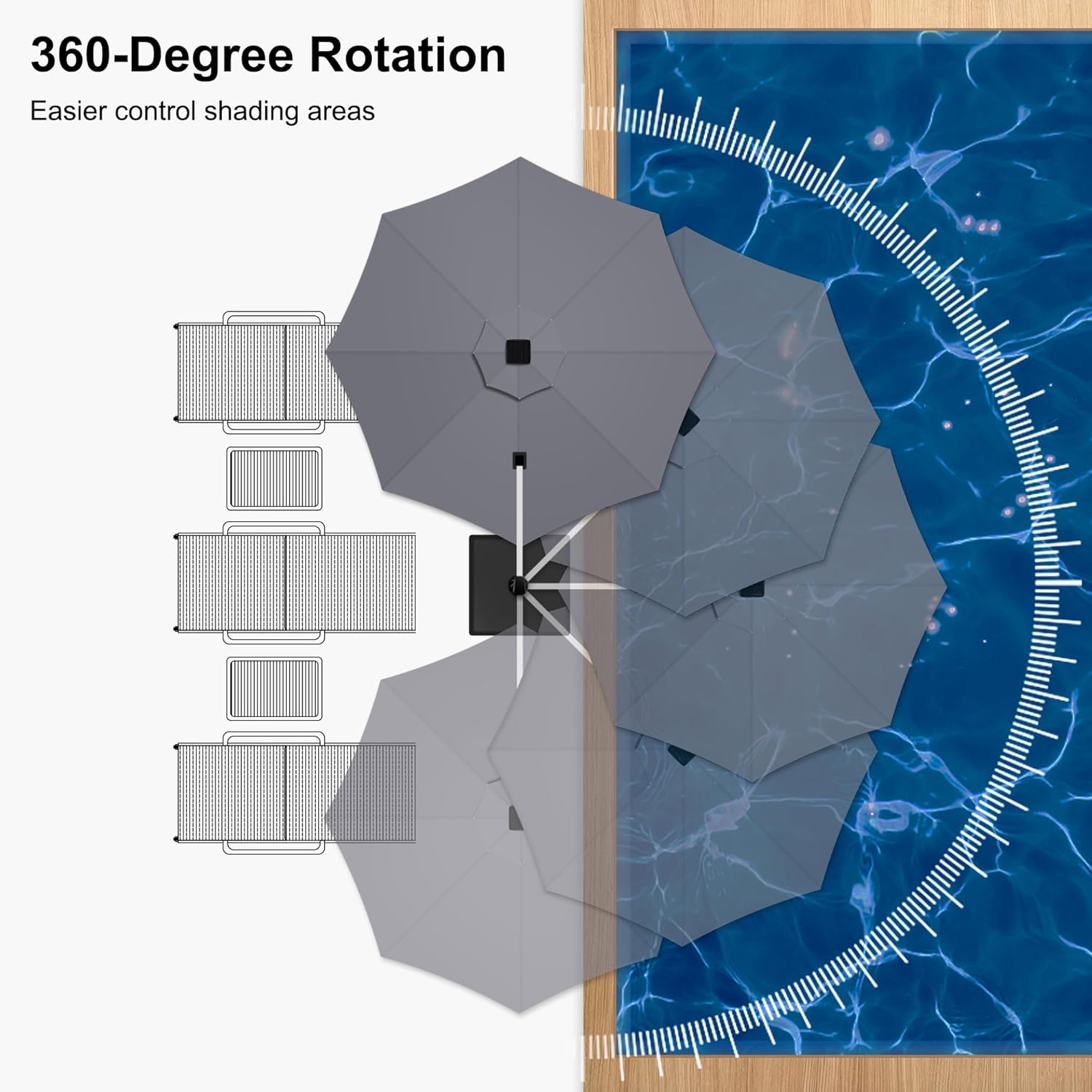 PURPLE LEAF 12ft Patio Umbrella With Base Solar powered LED Cantilever Umbrella with LED lights Windproof Outdoor Offset Umbrella for Garden Deck Pool Patio, Grey