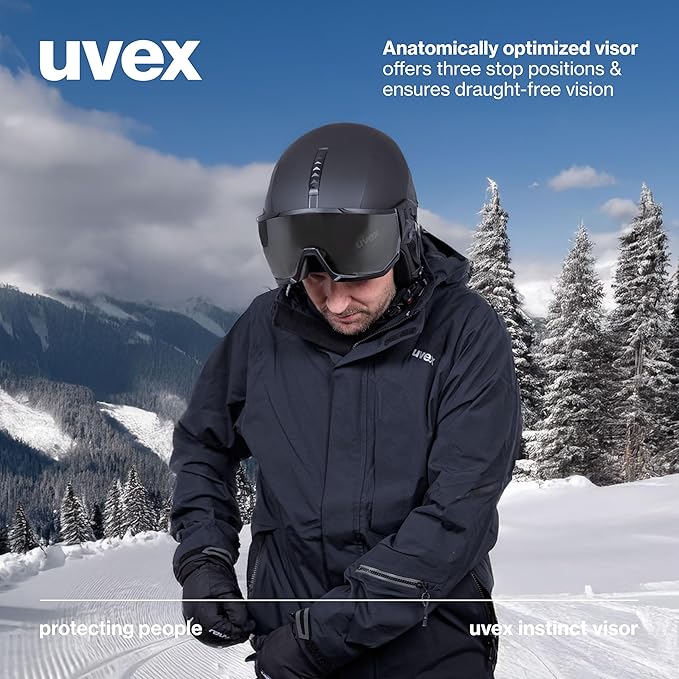 uvex Instinct Visor - Adjustable ski & Snowboard Helmet with Integrated Visor for Women & Men - White-Black Matte - Medium