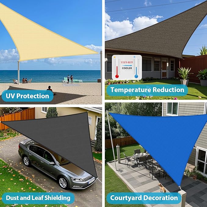 Amagenix Sun Shade Sail 10'X10'X14.1' Curved Edge Outdoor Shade Canopy Light Grey Breathable 95% UV Block Shade Cloth for Patio Garden Backyard (We Make Custom Size)