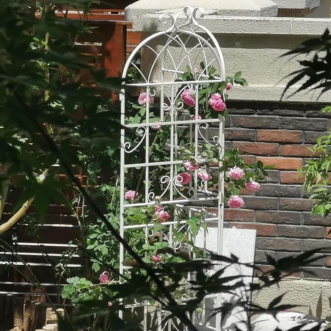 2 Pack Metal Garden Trellis 71" H Fence Rustproof Garden Trellis for Climbing Plants Support Roses Flower Outdoor Lawn, Cream White