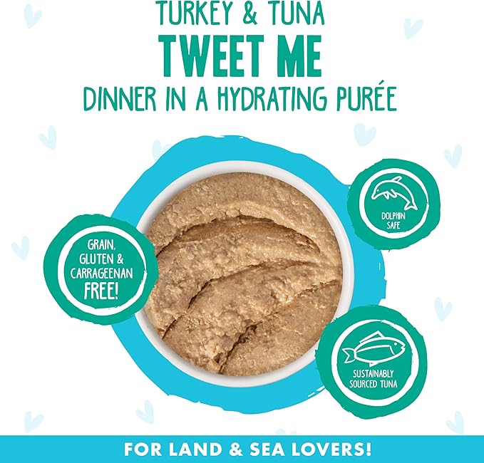 Weruva B.F.F. Play - Best Feline Friend Paté Lovers, Aw Yeah!, Turkey & Tuna Tweet Me! with Turkey & Tuna, 5.5oz Can (Pack of 8)