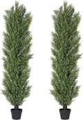 THE BLOOM TIMES 6ft Tall Topiary Trees Artificial Outdoor – UV Resistant Faux Cedar Pine Cypress Bushes and Shrubs, Fake Potted Plants for Front Porch Outside Planter Patio Decor, Set of 2 (6 Foot)