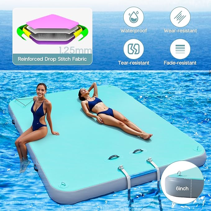 Specraft Inflatable Floating Dock, Non-Slip Air Dock Platform loating Island Raft with Rope Ladder for Pool Lake Beach Ocean