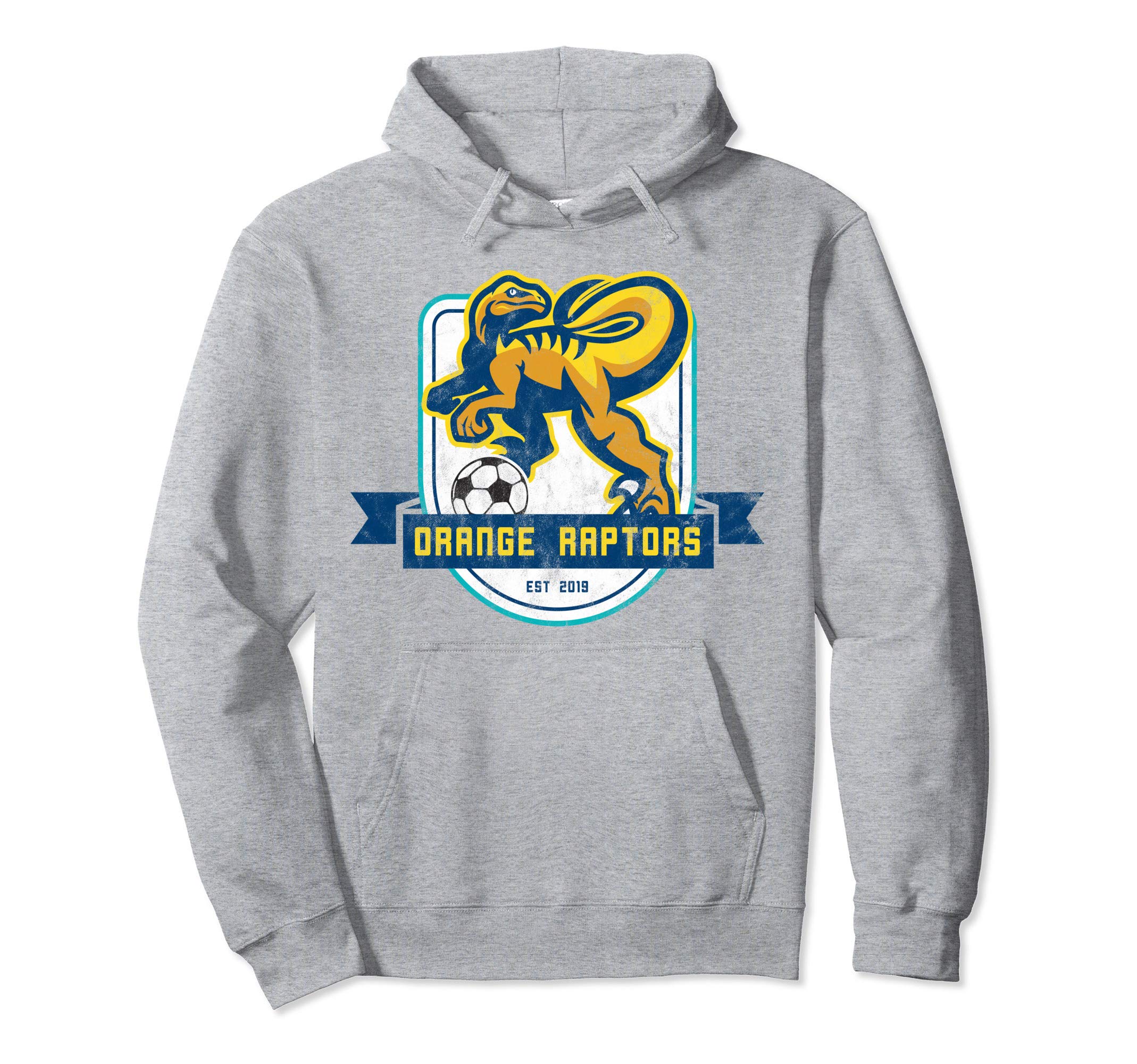 Orange Raptors Soccer Est 2019 Distressed Hoodie - Trendy Graphic Unisex