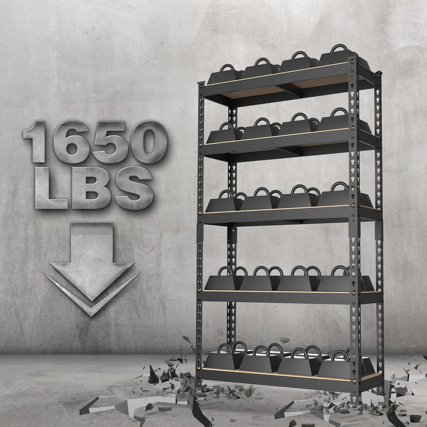 WORKPRO 5-Tier Steel Shelving Unit-Black, 27-2/5”W x 11-7/10”D x 60”H, Adjustable Storage Rack, Heavy Duty Shelf with MDF Board, 1650 lbs Load Capacity (Total) for Garage, Basement, Kitchen
