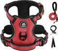 IVY&LANE No Pull Dog Harness for Medium Dogs, Dog Vest Harness with Leash, Safety Belt and Storage Strap, Fully Adjustable, 360 Reflective Strip, Soft Handle (Red, M)