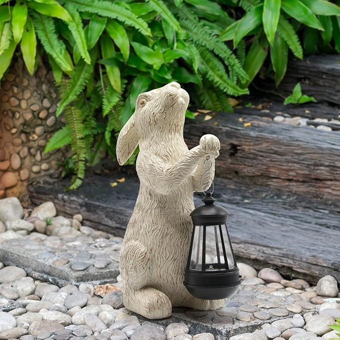 Garden Statues Rabbit with Solar Lights-Bunny Figurine Outdoor Easter Decorations Rabbit Decor for Lawn,Balcony-Yard Art Garden&Patio Decor,Unique Housewarming&Birthday Gifts for Women