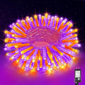 100 LED Halloween Lights Outdoor, 33ft Halloweem String Lights Indoor Clear Wire 8 Modes Waterproof Plug in Twinkle Fairy Lights with Timer Memory for Room Tree Party Decorations, Purple&Orange