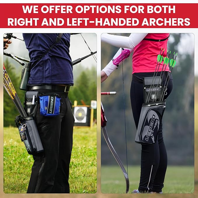 Legend XT420 Field Quiver - Left or Right-Handed Quiver Arrow Holder, Archery Quiver with 3 Arrow Tube, Durable Nylon Hip Quivers with Multiple Pockets for Archery Accessories, Score Card & Tools