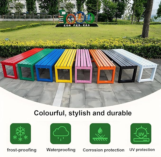 Weatherproof Metal Dining Bench, Outdoor Bench Backless Patio Bench 2-Person Farmhouse Bench Garden Bench for Kitchen, Living Room, Entryway(Black,40in)