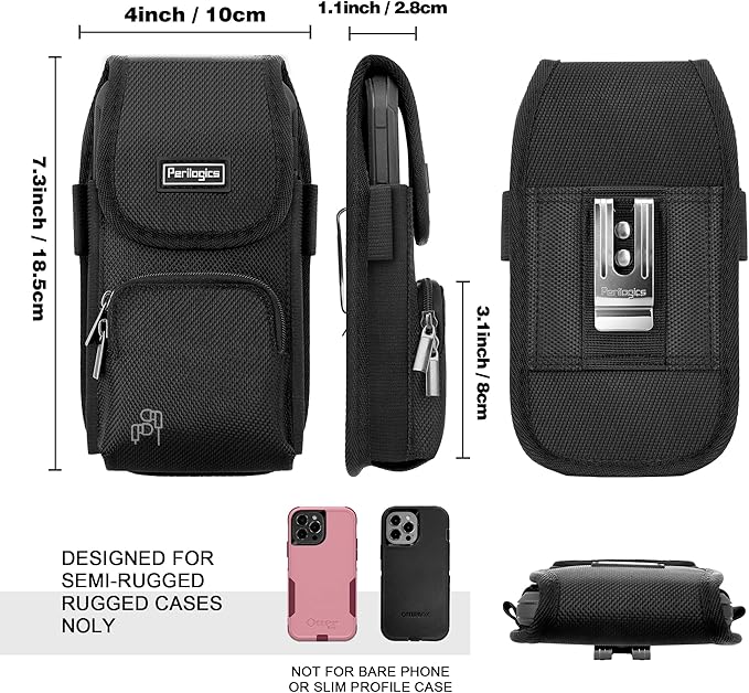 Perilogics Phone Holster with Magnetic Cover, Belt Clip Pouch Fits iPhone 17 Pro Max, 16 Pro Max, 16 Plus and Other Pro Max/Plus Models with Case Installed, with Zipper Storage & Card Pocket