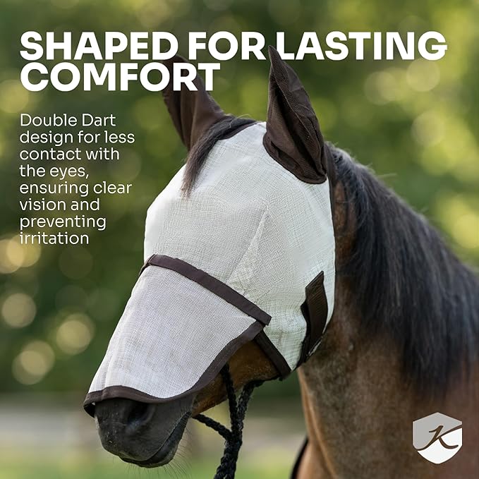 Kensington UV Fly Mask with Fleece Trim - Protective Mask with Dual Ear Opening & Forelock Freedom - Medium, Deluxe Black
