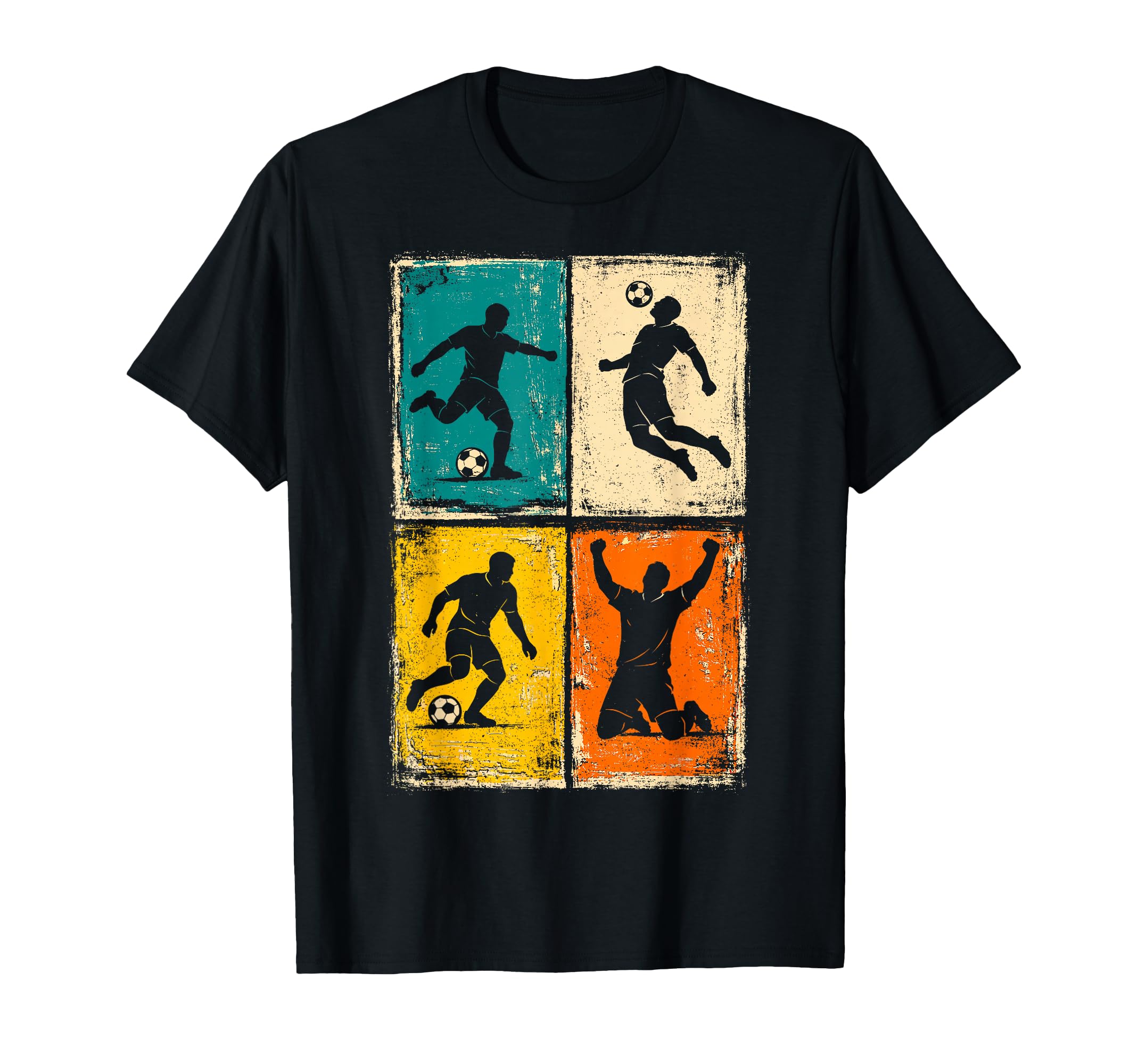 Distressed Soccer Player Silhouettes Sports T-Shirt - Unique Graphic Unisex
