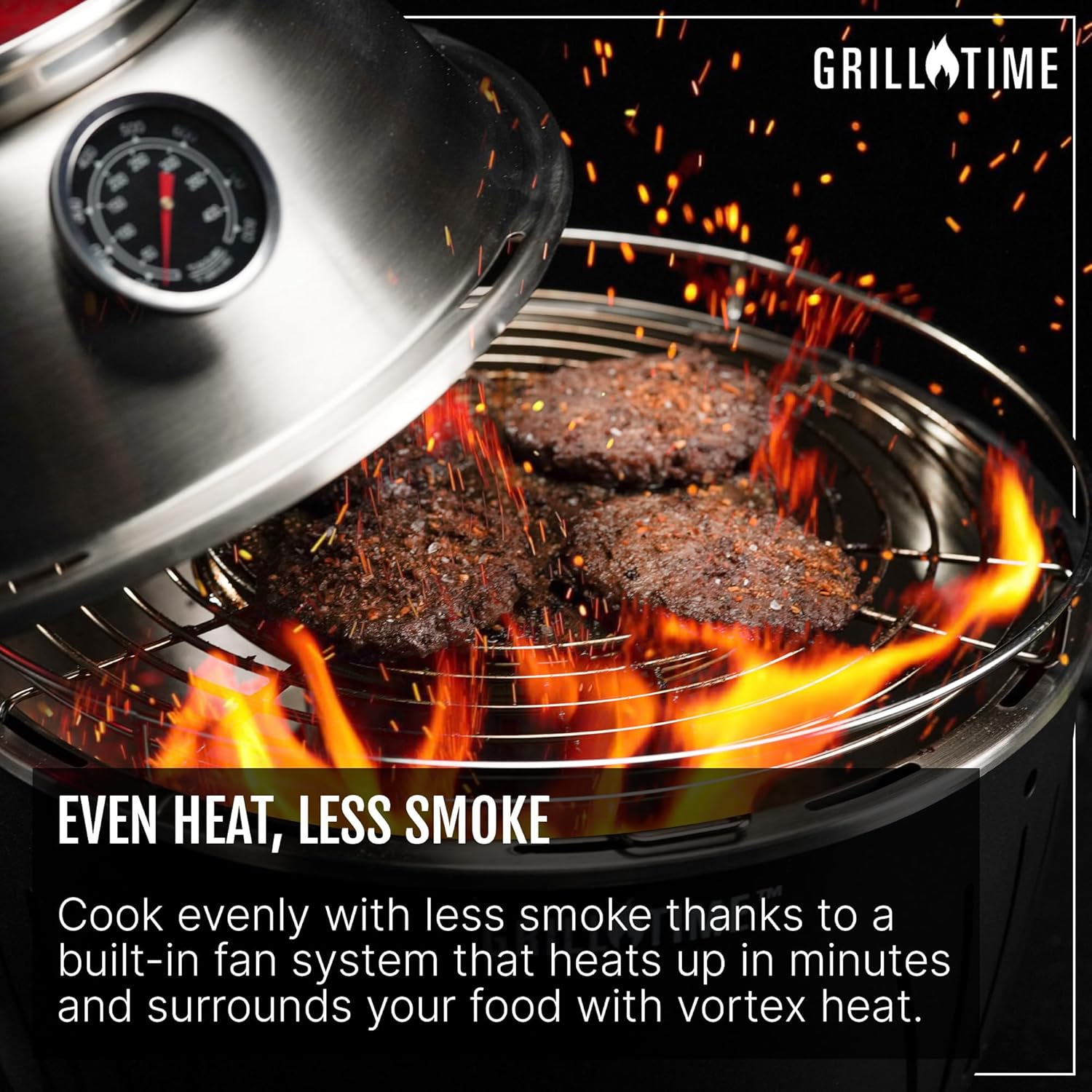 GrillTime Tailgater GT Hood Combo 13 Inch - Portable Charcoal Grill with Hood, Small Tabletop Grill for Tailgate Parties, Camping, Beach BBQ Red