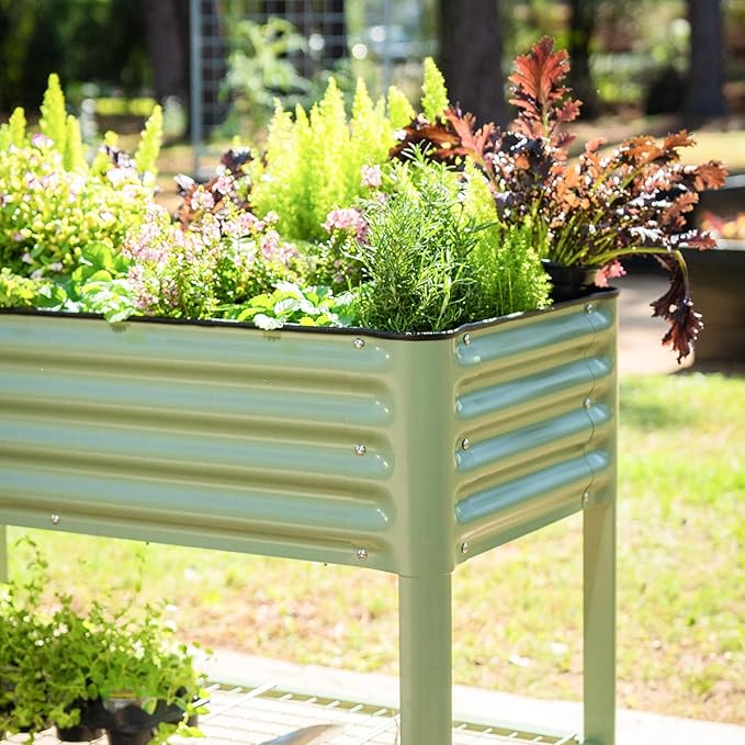 Elevated Raised Garden Bed-V Series, 2' x 6' Garden Beds with Legs & Storage Rack for Patio Porch, 1000 Lbs Weight Capacity, Outdoor Planter Boxes for Gardening Herbs Vegetables Flowers, Modern Gray