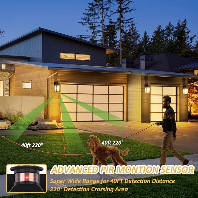 2 Packs Motion Sensor Outdoor Wall Lights - Black Dusk to Dawn Outdoor Lighting, LED Waterproof Exterior Garage Light Fixture, Modern Porch Light Outside Wall Mount for Front Door, House, Anti-Rust