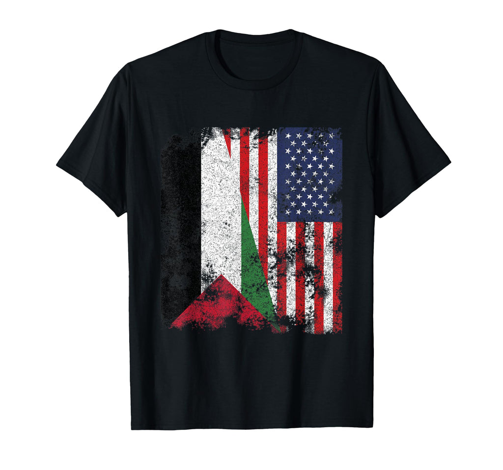 Palestine Usa Flag Distressed Half T-Shirt - Aesthetic Graphic Unisex