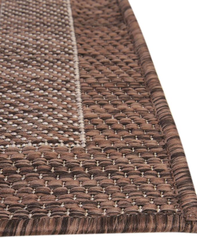 Unique Loom Outdoor Border Collection Area Rug - Soft Border (10' x 14' 1" Rectangle Brown/Ivory)