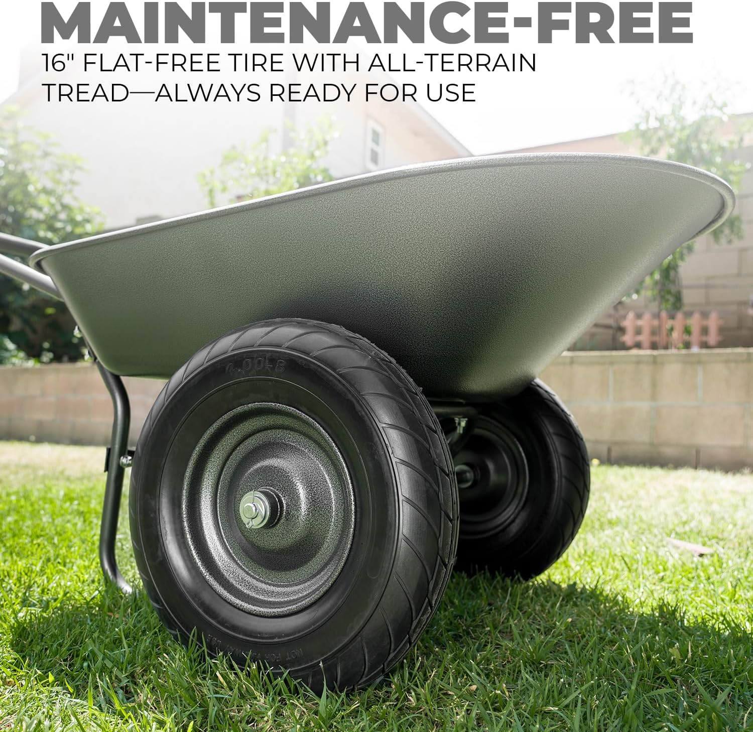 XtremepowerUS Utility Garden Wheelbarrow Garden Cart Dual-Wheel Built-in Stand Flat-Free 16" Tires 330 LBS Capacity 5 cu/ft. Metal Tray