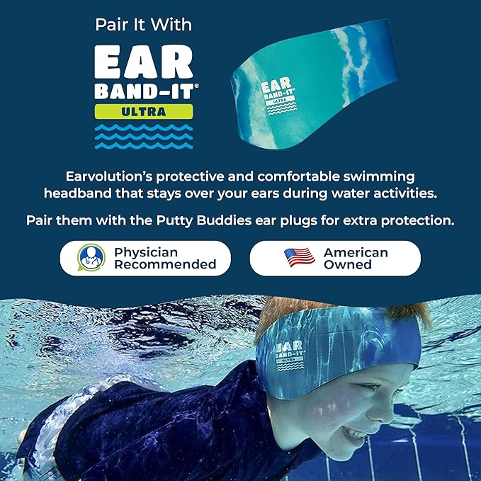 Earvolution Original Putty Buddies Ear Plugs for Swimming - Invented by an Ear Physician - Moldable, Premium Silicone Ear Plugs - One Size - Waterproof - Made in The USA - 3 Pair Pack