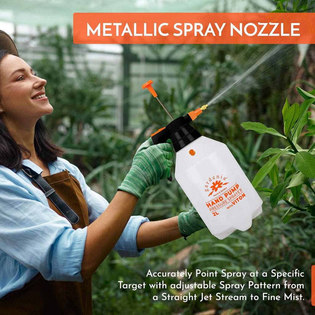 Handheld Pumping Sprayer Viton Seals Sprayers in Lawn and Garden, Spray Bottles for Cleaning Chemical Sprayer Continuous Spray Bottle for Plants 2 Pack 2L (0.53 Gal / 68oz)