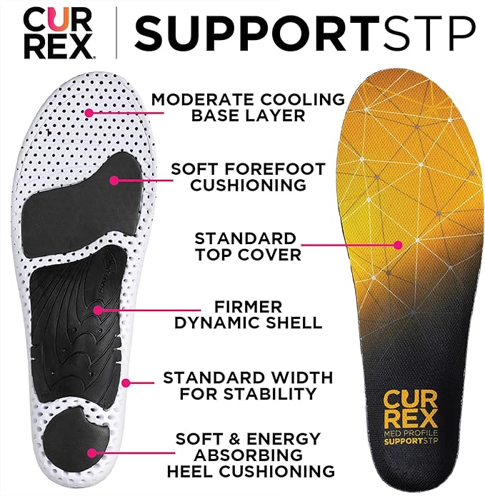 CURREX SupportSTP – Arch Support Insole w/Superior Cushioning & Airflow, Heavy Duty Shell for Less Fatigue – Comfort, Athletic, Casual and Work Shoe Inserts, Men & Women – Low Arch, XS