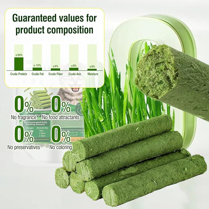 30g Cat Grass Sticks, Delicious Cat Grass Teething Stick Edible Cats Chew Toy Cat Treats Snack for Teeth Cleaning and Hairball Removal
