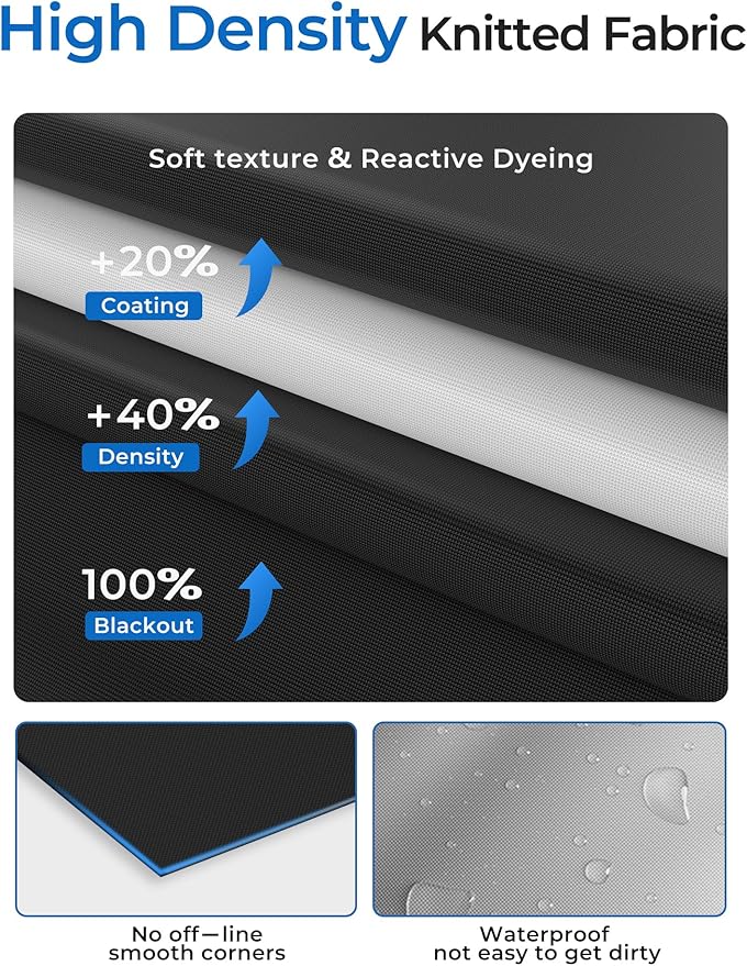 Sumobaby Blackout Curtains for Bedroom 72"x70"Portable Black Out Window Cover with Heat-Resistant Hook&Loop Tape,100% Blackout Shades No Drill Blinds for Windows DIY Cut Fit for Nursery,TV Room(Black)