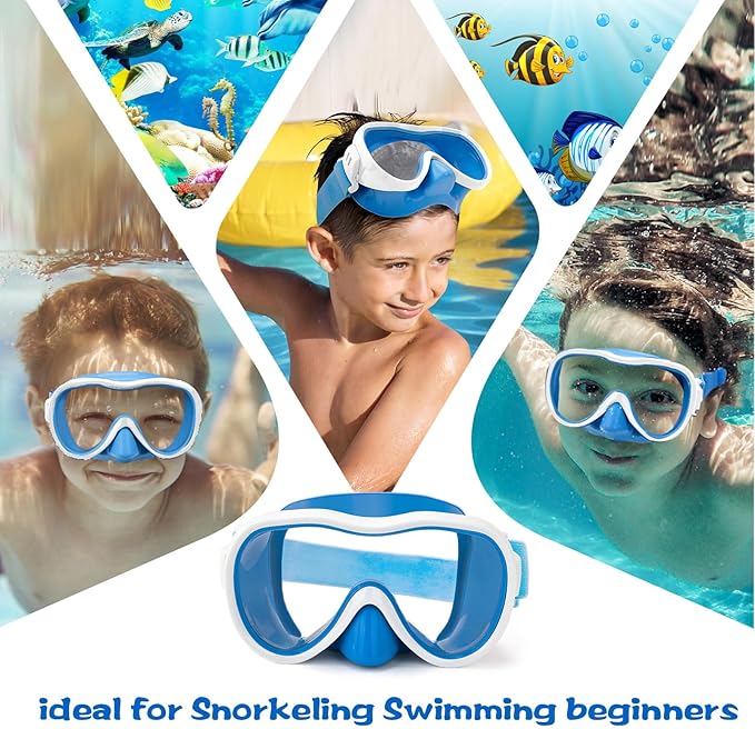 Kids Swim Goggles with Nose Cover, Anti-Leak Swim Mask with Elastic Fabric Strap, UV Protection Swimming Goggles for Kids
