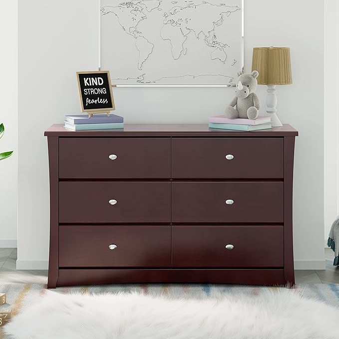 Storkcraft Crescent 6 Drawer Bedroom Dresser (Espresso) – GREENGUARD Gold Certified Dresser for Kids Bedroom