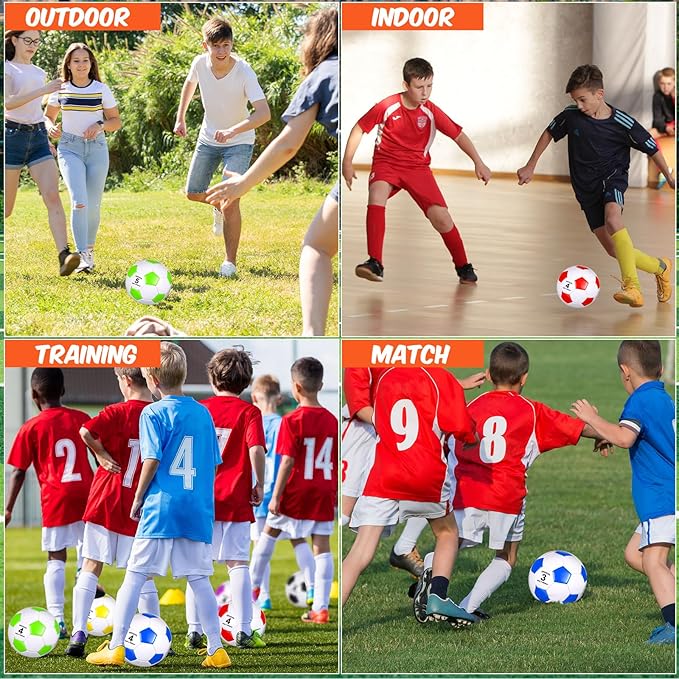 Hiboom 6 Sets Operation Christmas Deflated Soccer Ball with Pumps and Jump Ropes Official Size Soccer Ball Bulk for Outside Sports Training Party Supplies Christian Charity Donation Gift