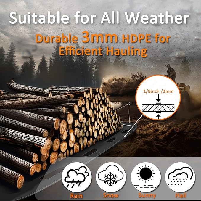 Yard Drag Sled, 1/8" Thickened HDPE, Upgraded Heavy Yard Drag Sled, Suitable for Hauling Various Heavy Items,Yard Debris,Lumber, Construction Materials