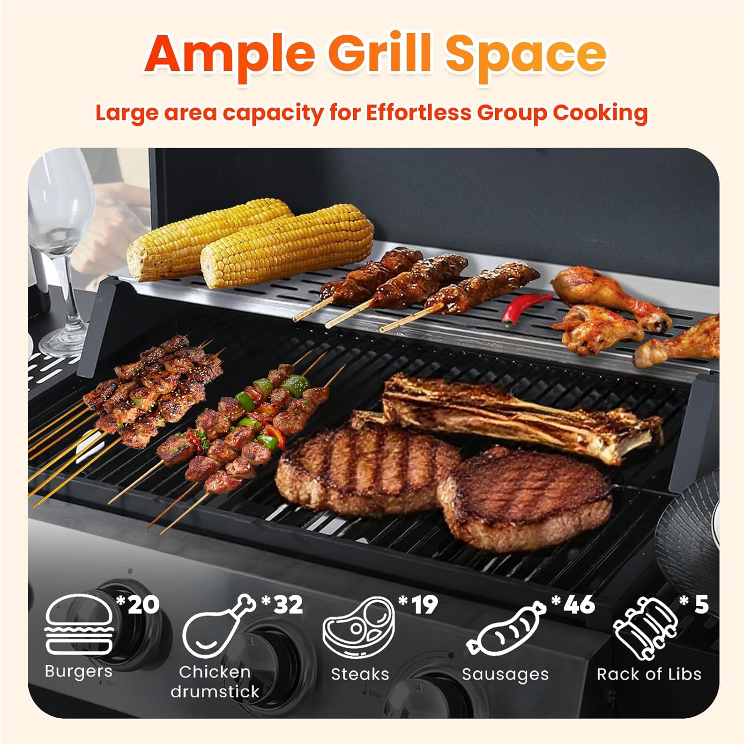 3-Burner Propane Gas BBQ Grill, Porcelain-Enameled Cast Iron Grates and 2 Foldable Side Tables, 25,650 BTU Stainless Steel Grill for Outdoor Camping Barbecue Grilling Backyard Cooking