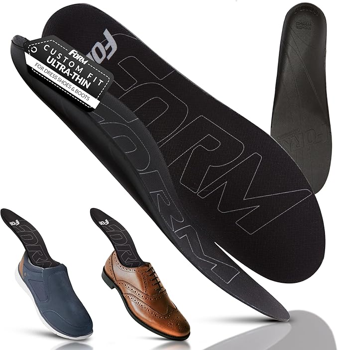 Ultra-Thin Plantar Fasciitis Insoles Designed for Comfort & Maximum Pain Relief, Ideal for Dress Shoes & Boots | Black (Men's 12-12.5)