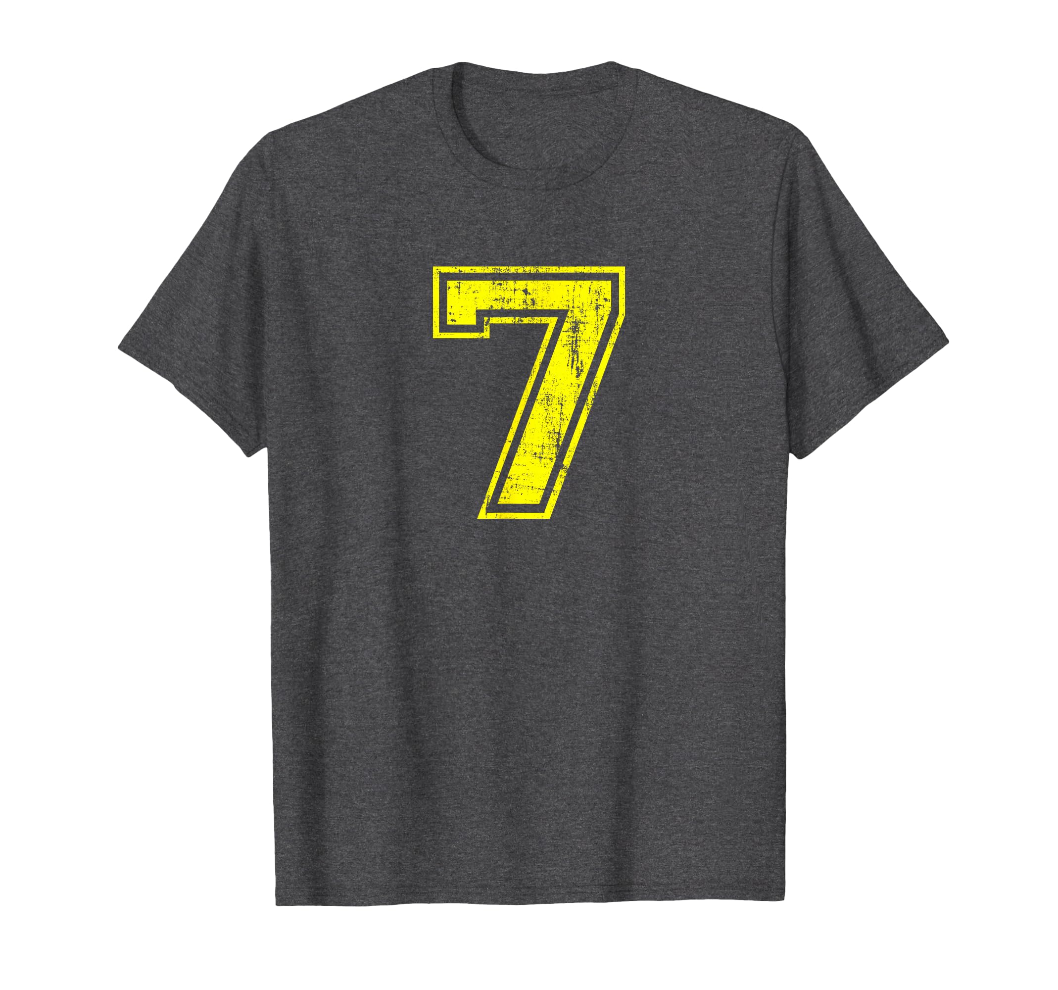 Number 7 Seven Varsity Distressed T-Shirt - Trendy Graphic for Adults