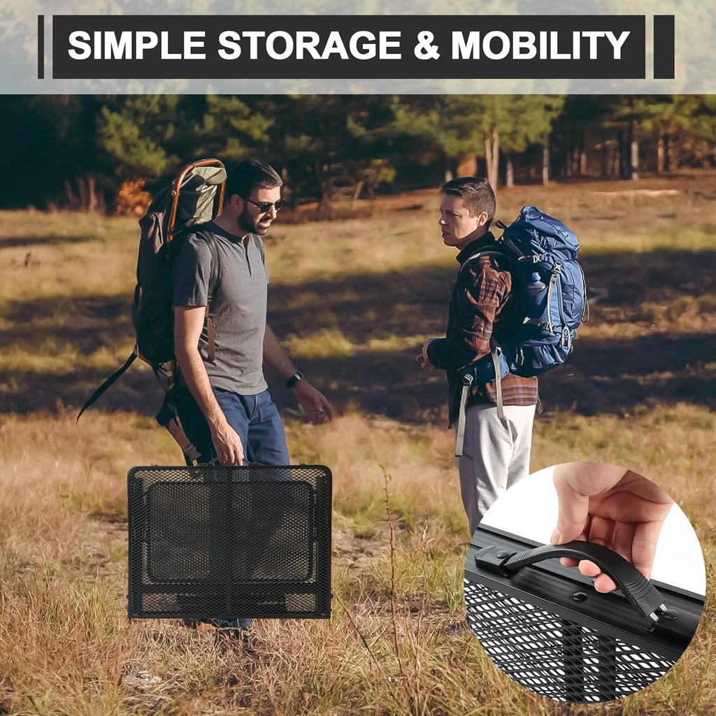 Folding Grill 4.4 FT Portable Camping Table with 2 Wing Panels, Height Adjustable Metal Outdoor Table with Mesh Desktop and Mesh Bag, Picnic, Beach and BBQ, Party, Black