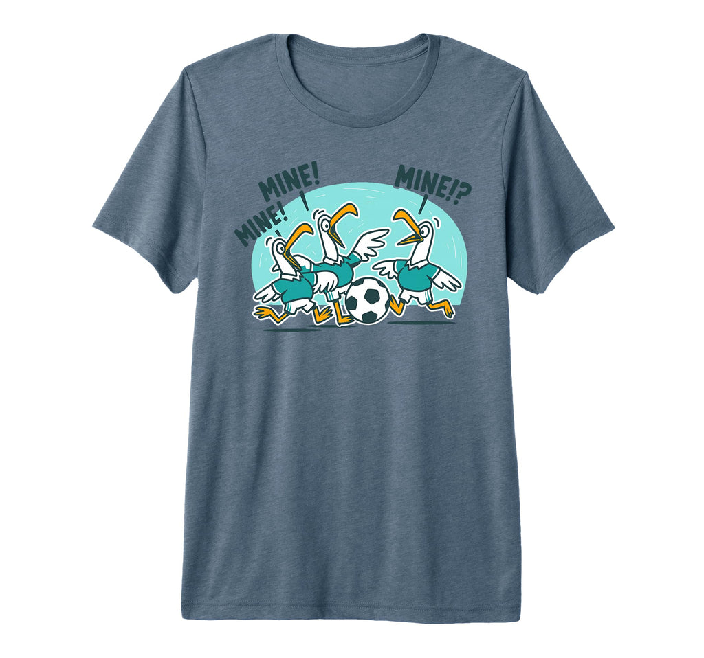 Funny Bird Playing Soccer Ocean Bird T-Shirt - Novelty Apparel for Adults