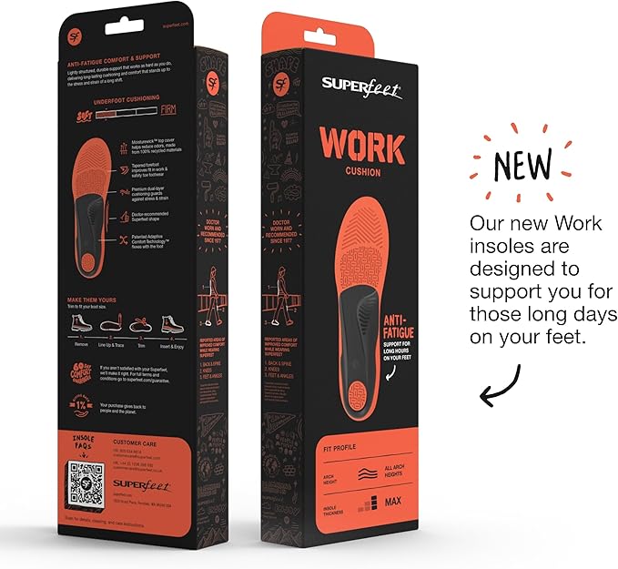 Superfeet Work Cushion - Trim-to-Fit Orthotic Shoe Inserts - Professional Grade - Men 5.5-7 / Women 6.5-8