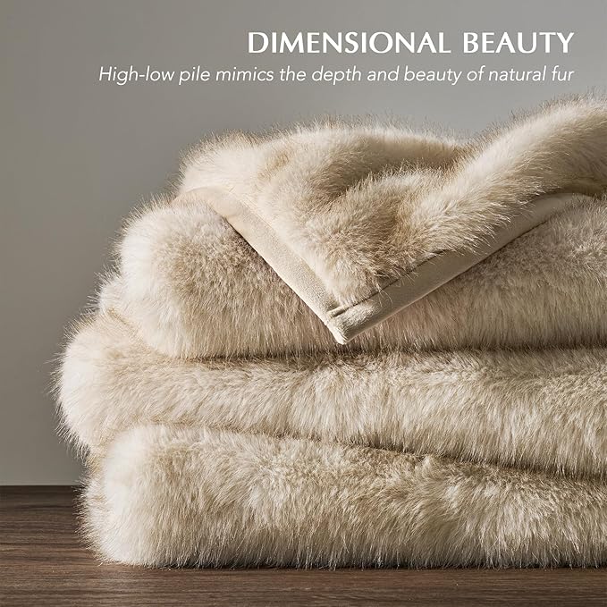 Luxury Faux Fur Throw Blanket, Soft Fluffy Faux Mink Blankets for Bed, Couch, Sofa, Thick Cozy Plush Warm Fur Throws with Reversible Velvet, Tipped Golden Fox, 50"x60"