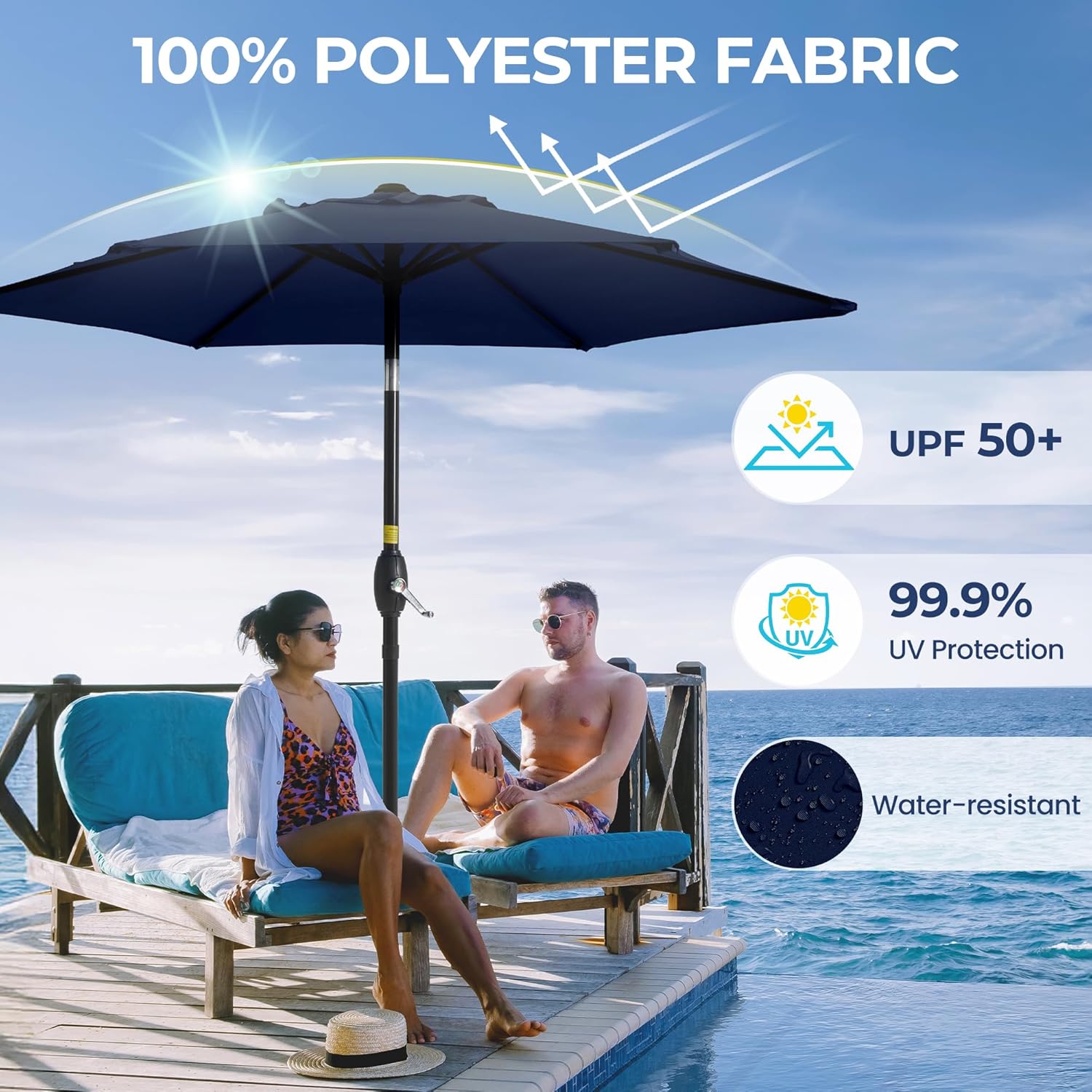 Aok Garden 7.5 ft Patio Umbrella Outdoor Market Umbrella Tilt Button and Crank 6 Ribs for Deck Lawn Pool& Backyard